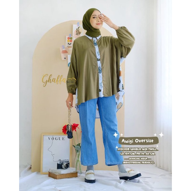 AWIGI OVERSIZE BY GHAFFA THE LABEL / BLOUSE MOTIF WANITA MUSLIMAH / rayon viscose adem