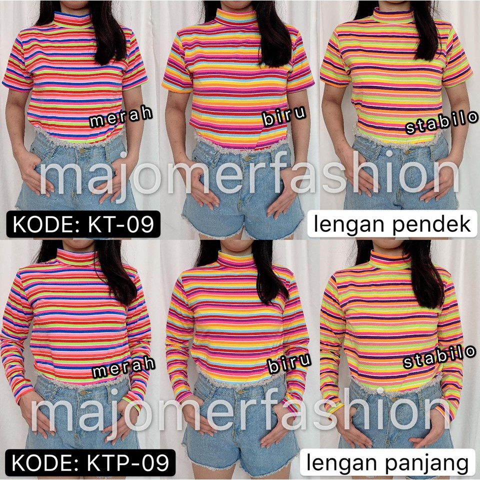 MAJOMER | #KT-09 #KTP-09 KAOS RAINBOW TURTLENECK - TOP - ATASAN LEHER TINGGI | Shopee Indonesia