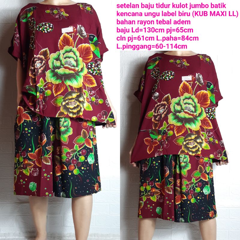 setelan baju tidur batik kencana ungu asli ori KULOT JUMBO