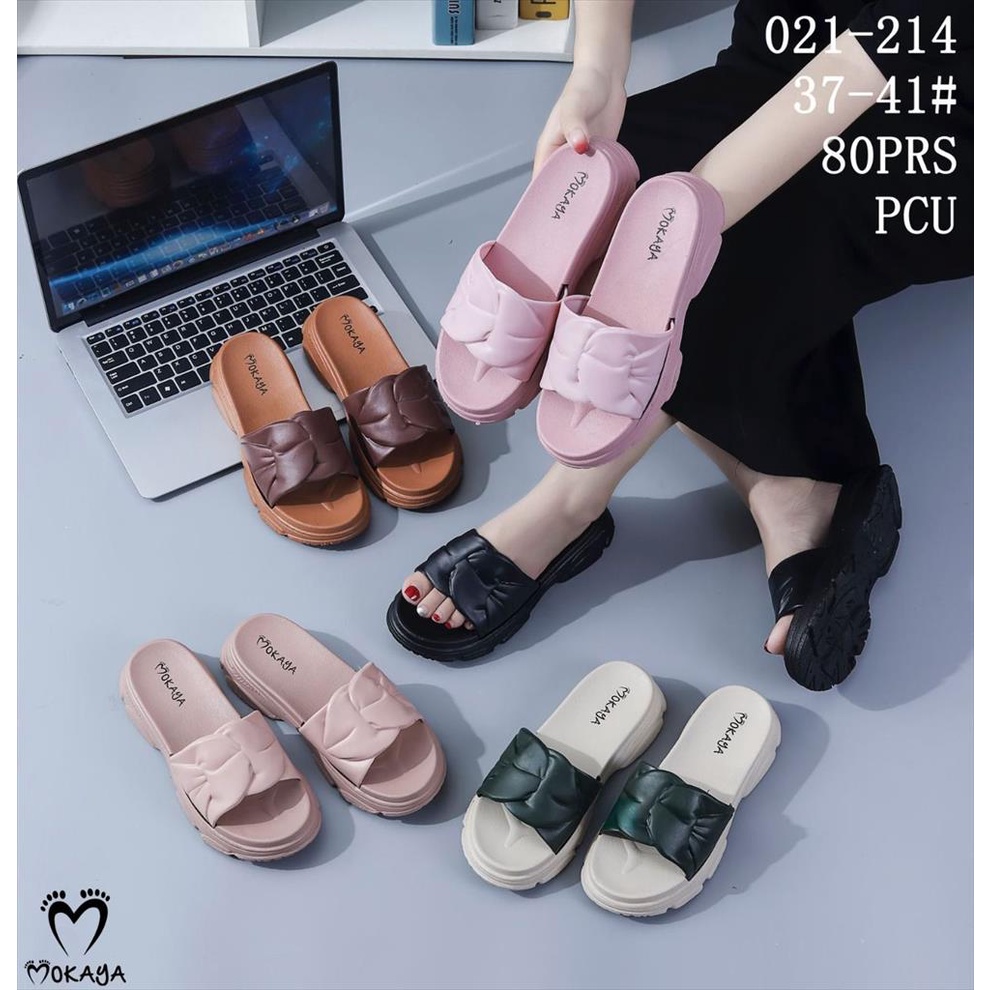 Sandal Slop Jelly Karet Wanita Ban Kerut Besar &amp; Blink CC Sol Tebal Cantik Simple Elegant Casual Import Mokaya / Size 37-41 (021-214/021-20)