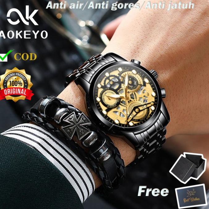 Aokeyo 4088 Jam Tangan Pria Anti Air Original Luxury Stainless Steel