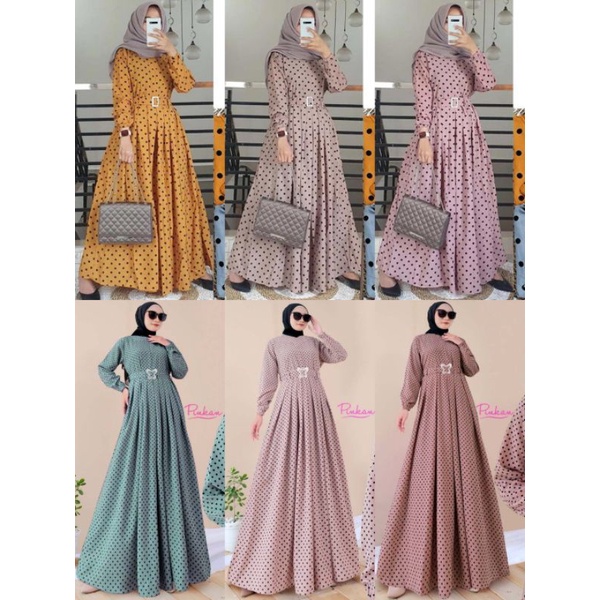 Gamis Wanita Polka Ania 14 Polkadot Onde Katun Monalisa Sabuk Mayung Simpel Mewah Busui Ibu Menyusui