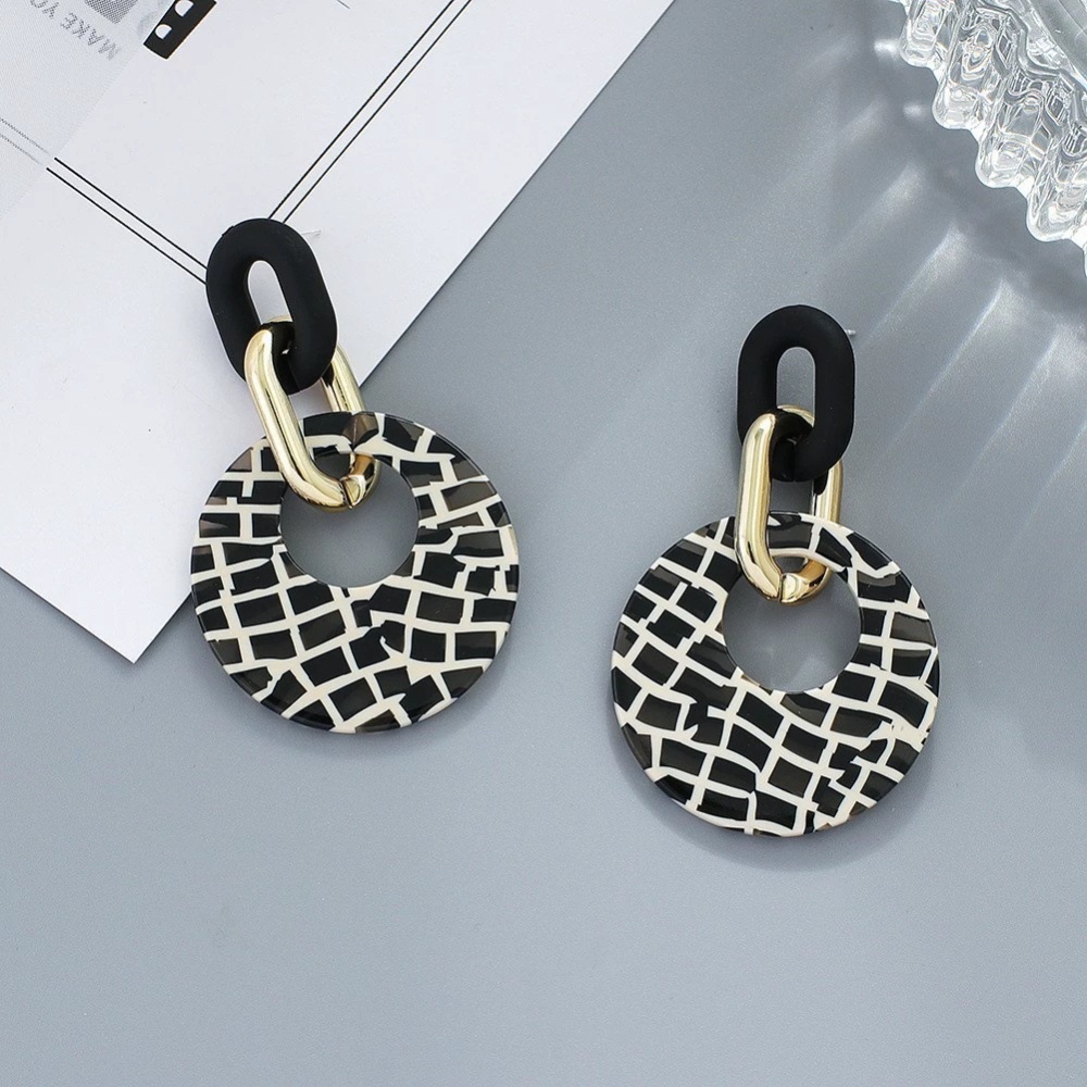 Anting Bentuk Lingkaran Geometris Motif Leopard Bahan Akrilik Gaya Korea Untuk Wanita