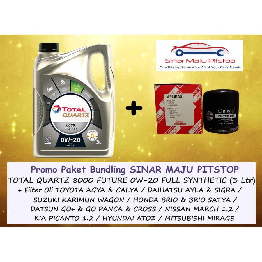 Paket Bundling Oli TOTAL QUARTZ 8000 0W-20 SN 3 Liter & Filter Oli HONDA BRIO & HONDA BRIO SATYA