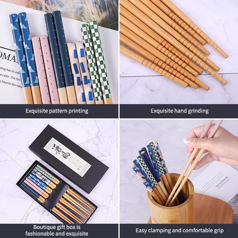 Set wooden bamboo chopstick sushi reusable sumpit bambu kayu gift box