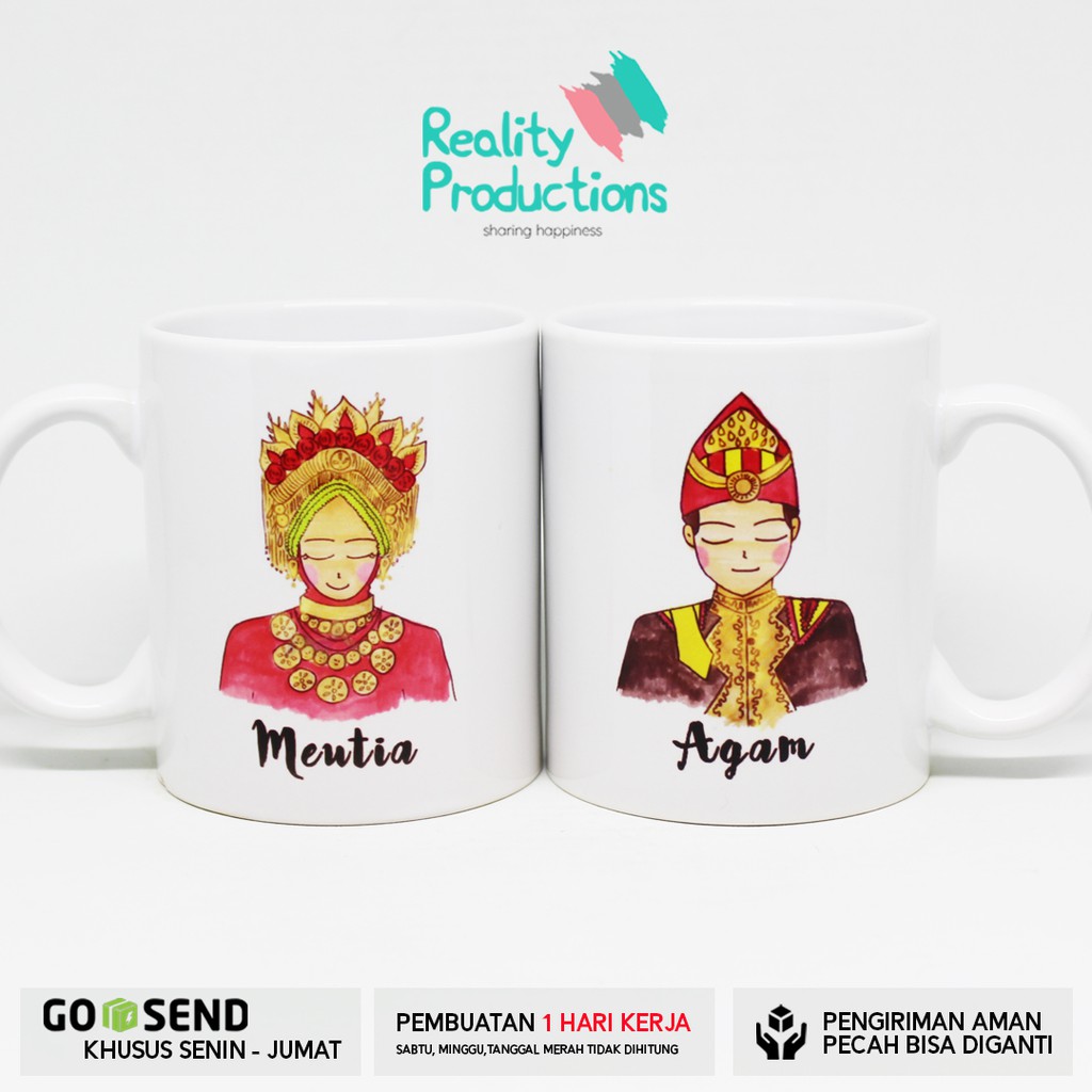 Mug Couple Pengantin Aceh Hijab untuk Kado Pernikahan