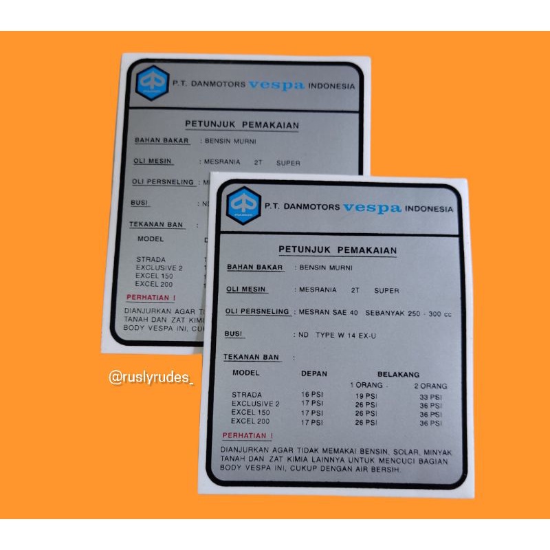 Sticker stiker running in vespa px spartan exclusive excel strada