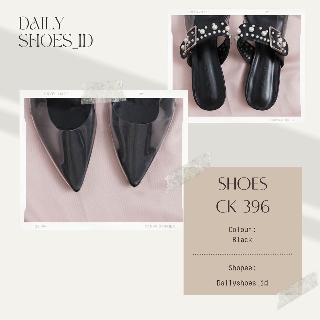 Sandal / Selop Transparant Wanita Hitam Dan Putih Murah Berkualitas CK 396 Flat 1.5cm By Dailyshoes_id