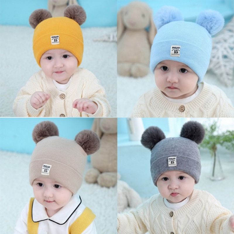 topi anak wol pompom m15 / topi bayi wol pom pom