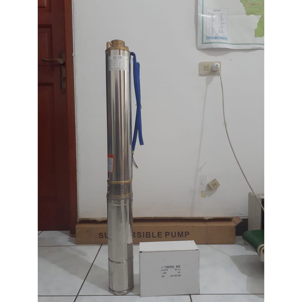 MAXPUMP 4SJM 3/6 Mesin Pompa Air Satelit Casing 4Inch Outlet 1.5Inch Pemompa Air Impeller Plastik 0.5Hp 370Watt