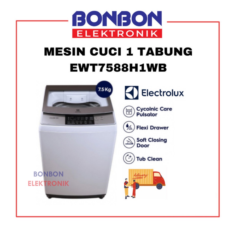 Electrolux Mesin Cuci 1 Tabung 7.5KG EWT7588H1WB / EWT7588H