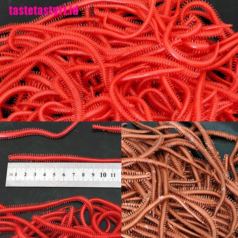 10pcs / Set Umpan Pancing Bentuk Cacing Merah Bahan Karet