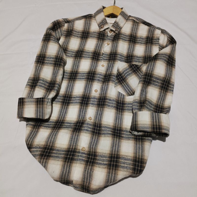 Kemeja flanel pria unisek flanel wanita panjang kotak-kotak kualitas impor bisa pilih motif-Premium cream