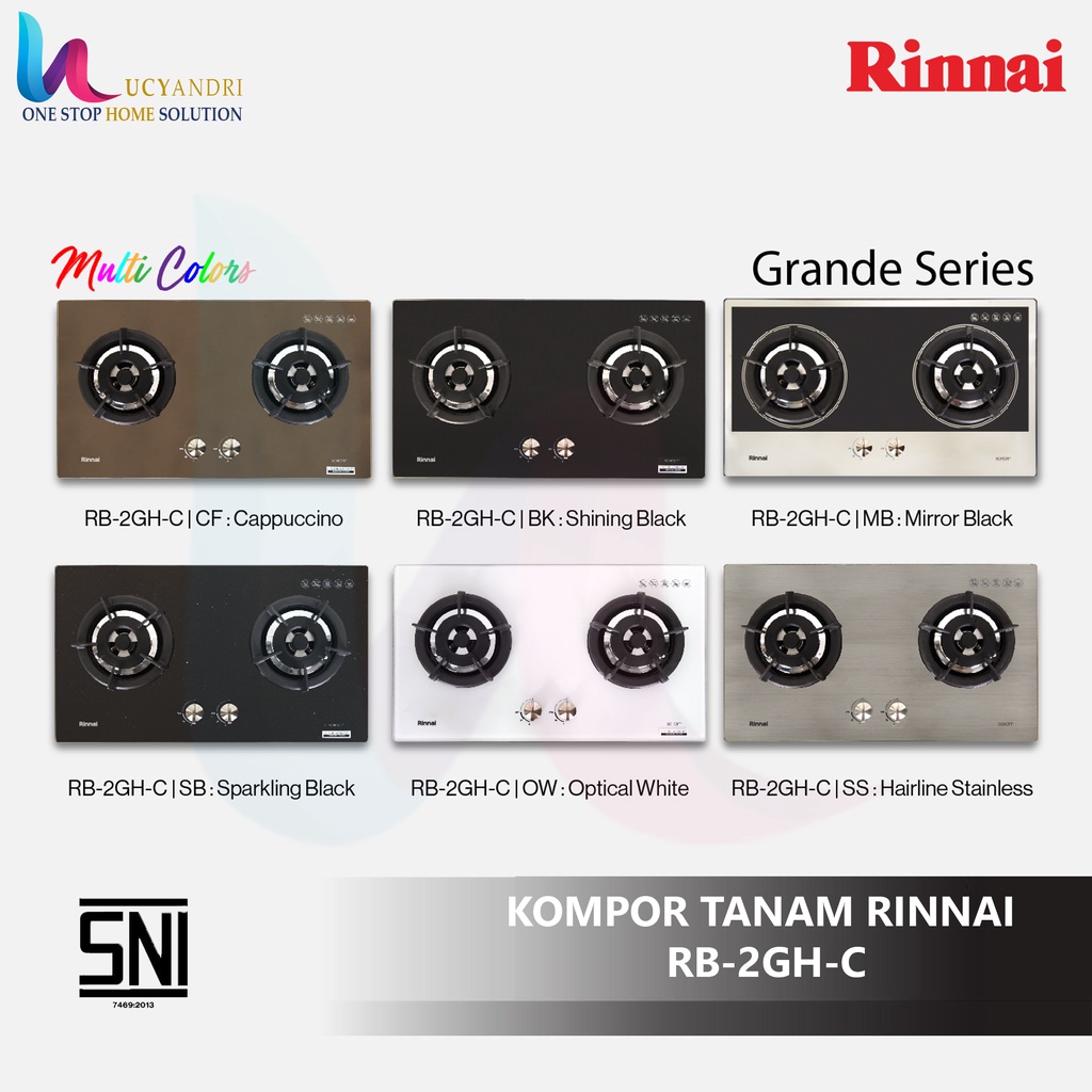 Kompor Gas Tanam 2 Tungku Rinnai RB 2 GH C Banyak Pilihan Warna Kaca