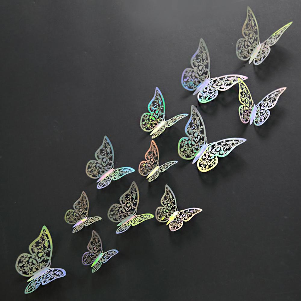 Nanas 12 Pcs/Pack 3D Fantacy Butterfly Stiker Perlengkapan Pesta Pernikahan Nikmat Tekstur Logam Mirage Warna