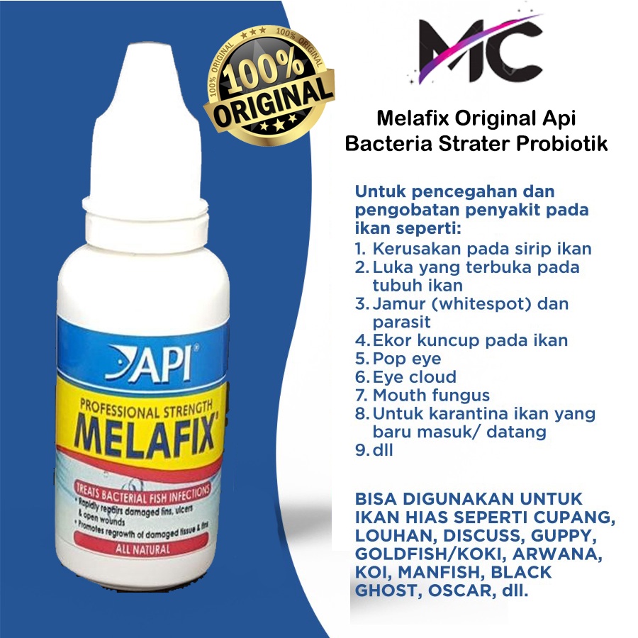 Obat Ikan Melafix Original Ori API Ikan Cupang Hias Guppy Koi Koki Louhan Chana Discus Arwana Kebutuhan Aquarium Aquatic