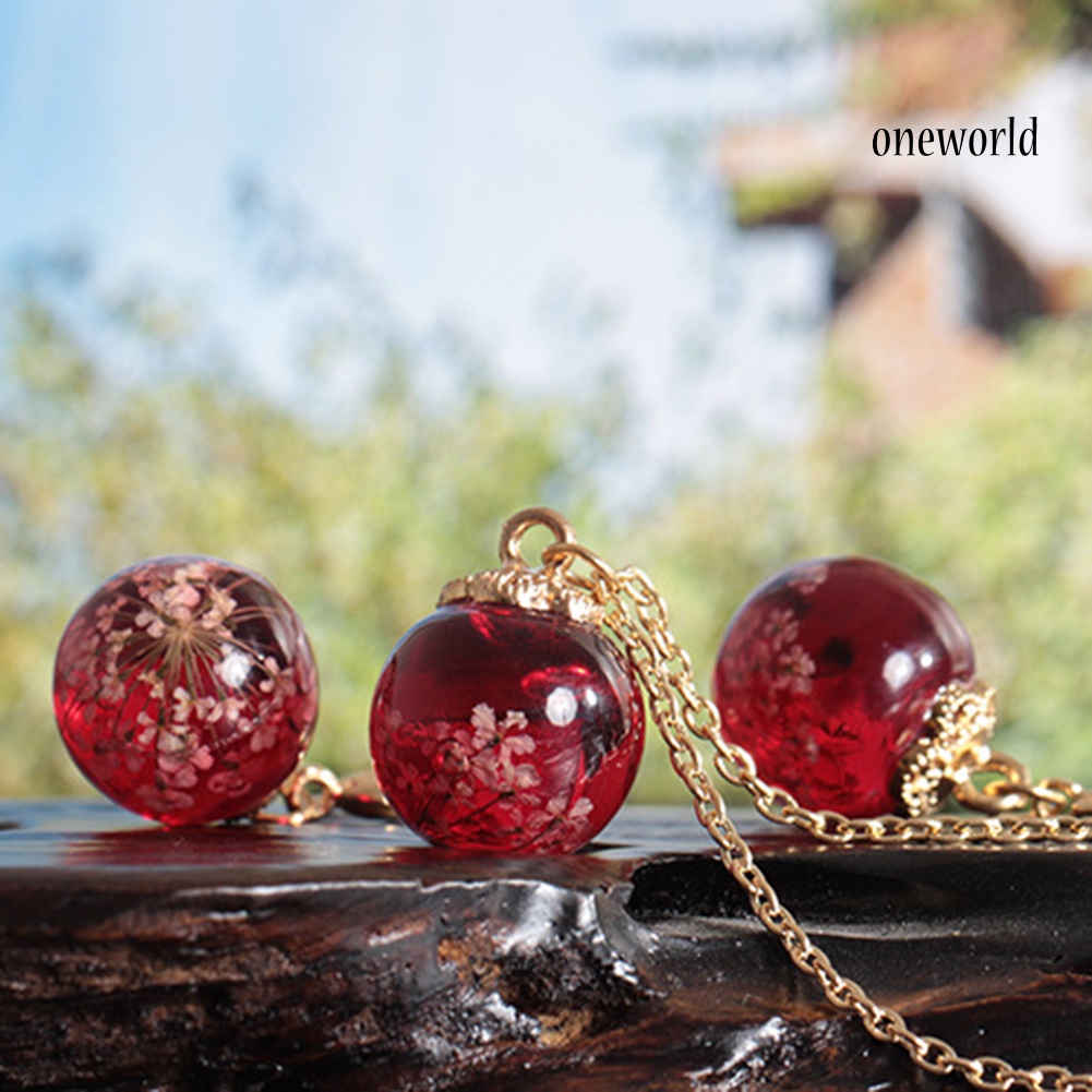 OW@ Fashion Women Dried Flower Glass Ball Pendant Necklace Hook Earrings Jewelry Set