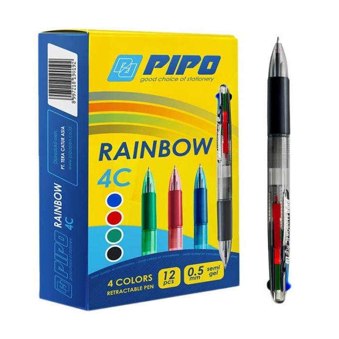 

(TERLARIS) Pipo SG Rainbow 4C PPS4C Set Kantor Pulpen Stationery