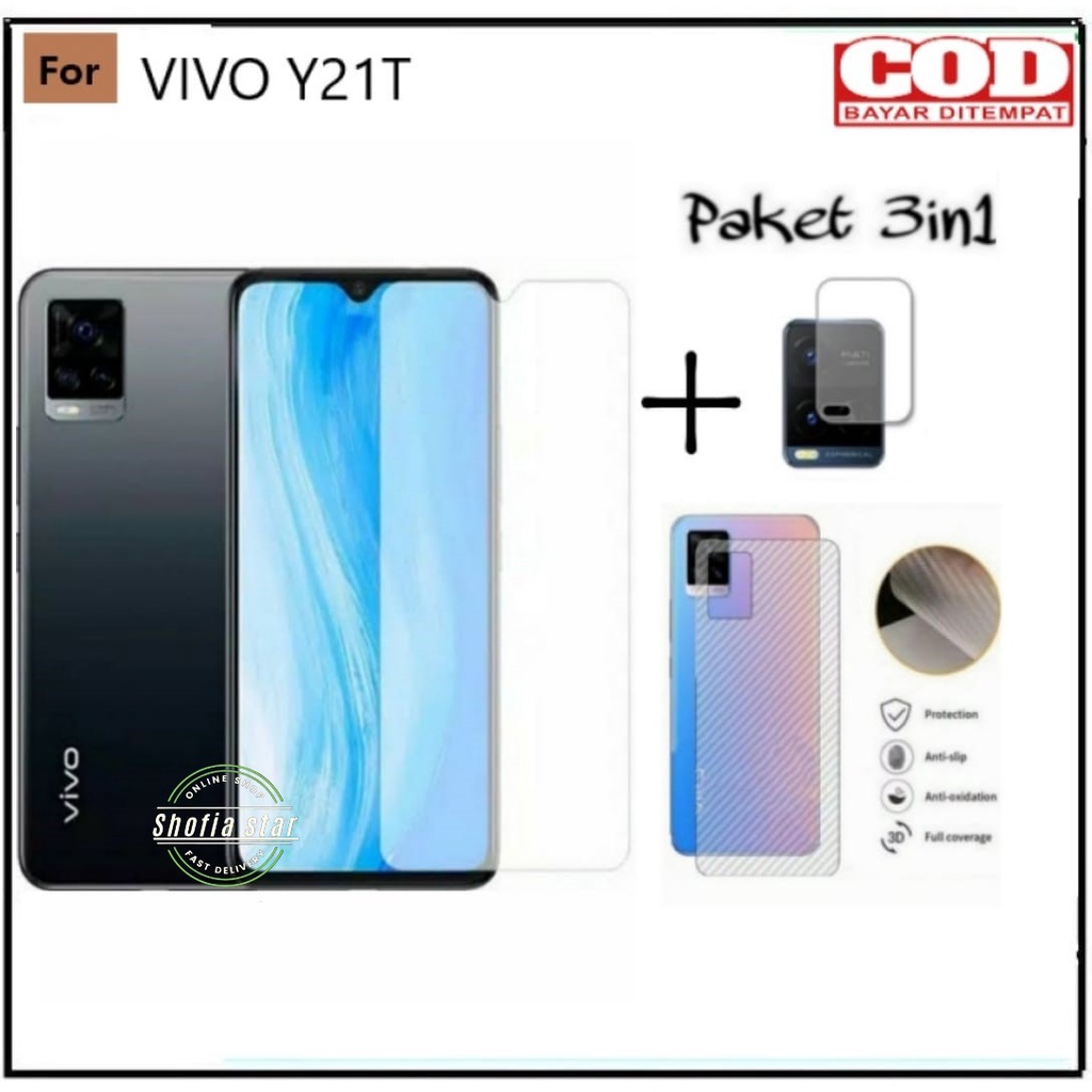 PAKET 3IN1 TEMPERED GLASS BENING VIVO Y21T Y53S TG LAYAR ANTIGORES KACA FULL COVER