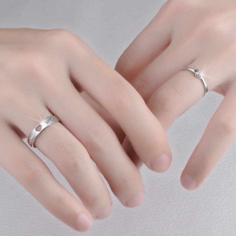 2pcs / Set Cincin Sterling Silver Dapat Disesuaikan Untuk Pasangan