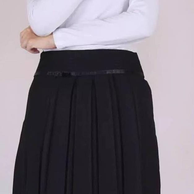 ROK KERJA PANJANG REMPEL PLISKET TEBAL (ROK FORMAL HITAM) BAHAN FERARY (KODE 9762)