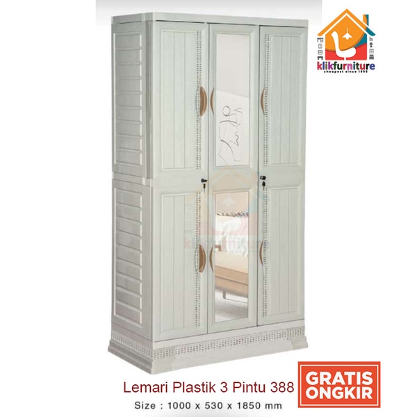 Lemari Pakaian Plastik 3 Pintu Putih + Cermin CA388