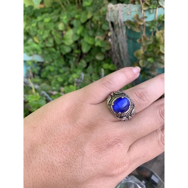 Cincin Batu King Safir Fenomena Cat Eye Kantoran Ring Motif Bali Mewah