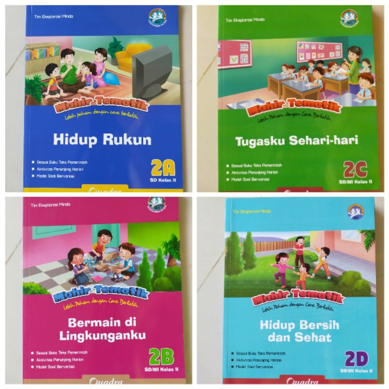 ORI satu paket buku mahir tematik K13 Quadra kelas 2 ABCD semester 1