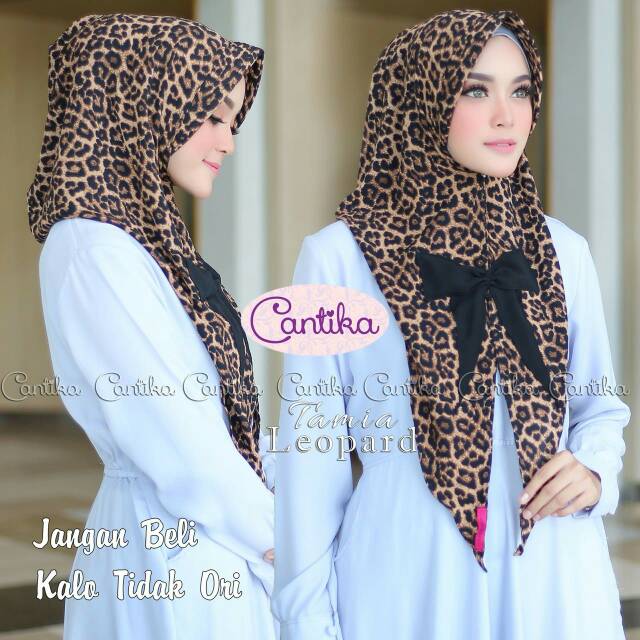 Jilbab Tamia Leopard Cantika hijab hoodie variasi pita