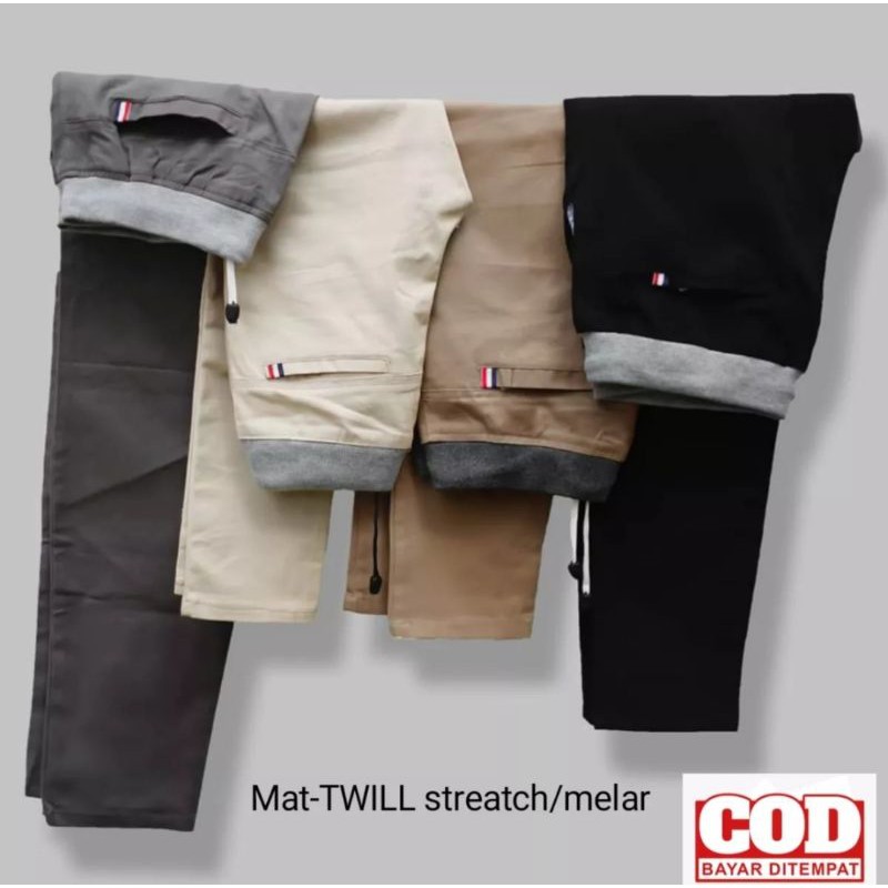 Celana Panjang RIP Pria Pinggang Karet Chinos Twill Stretch