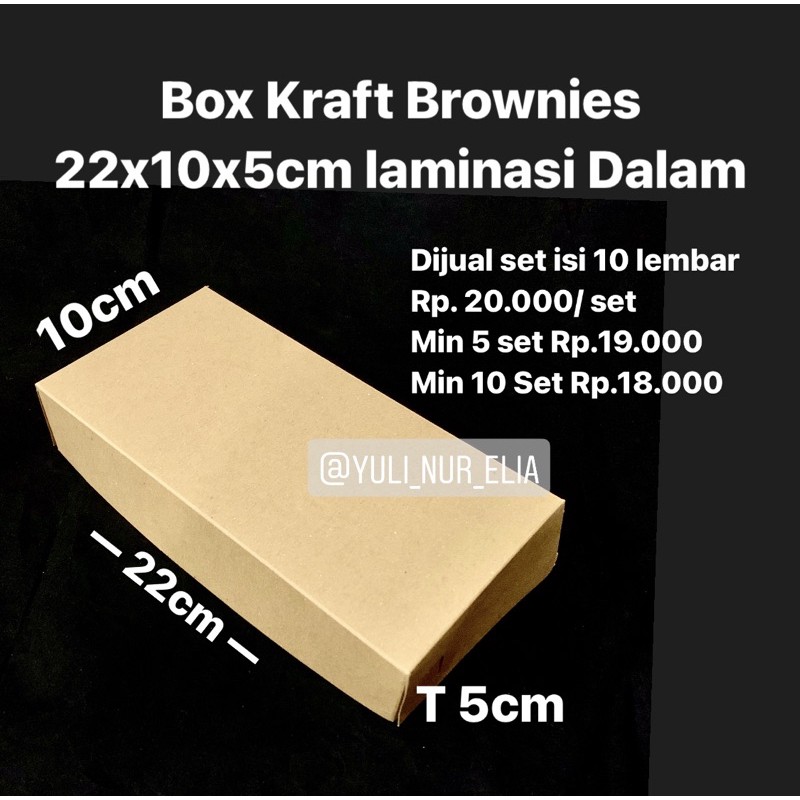 

Box Kraft Brownies 22x10x5cm laminasi Dalam dijual per 10 lembar