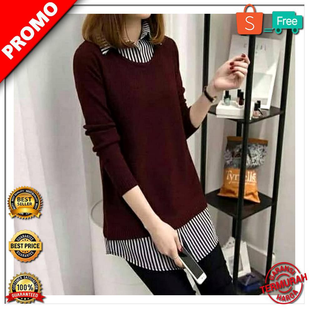 PROMO BJ Nausica Baju Atasan Wanita Kemeja Wanita Kekinian - Maroon BEST SELLER