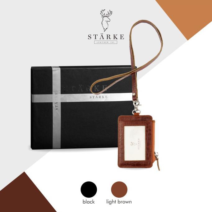 

PROMO Lanyard ID Card Holder Kulit Asli Leather Name Tag Hustle Hog II Croco - Cokelat