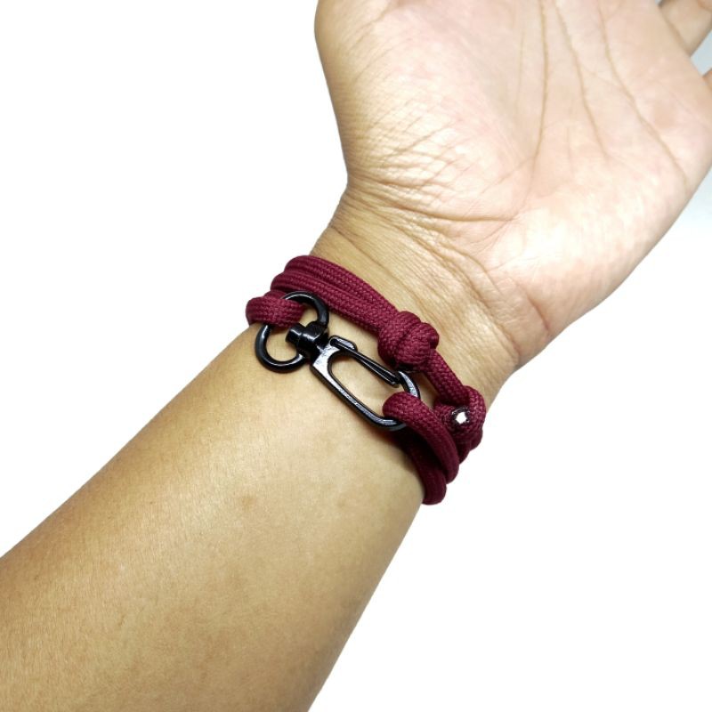 Gelang Tali Pria Keren Paracord Cowok Prusik Adjustable Model Hook Premium Polosan