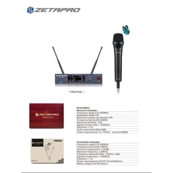 Mic Wireless ZETAPRO PRESTIGE Original Mikropon Werles Mikrofon Wirles Bok Koper Classic
