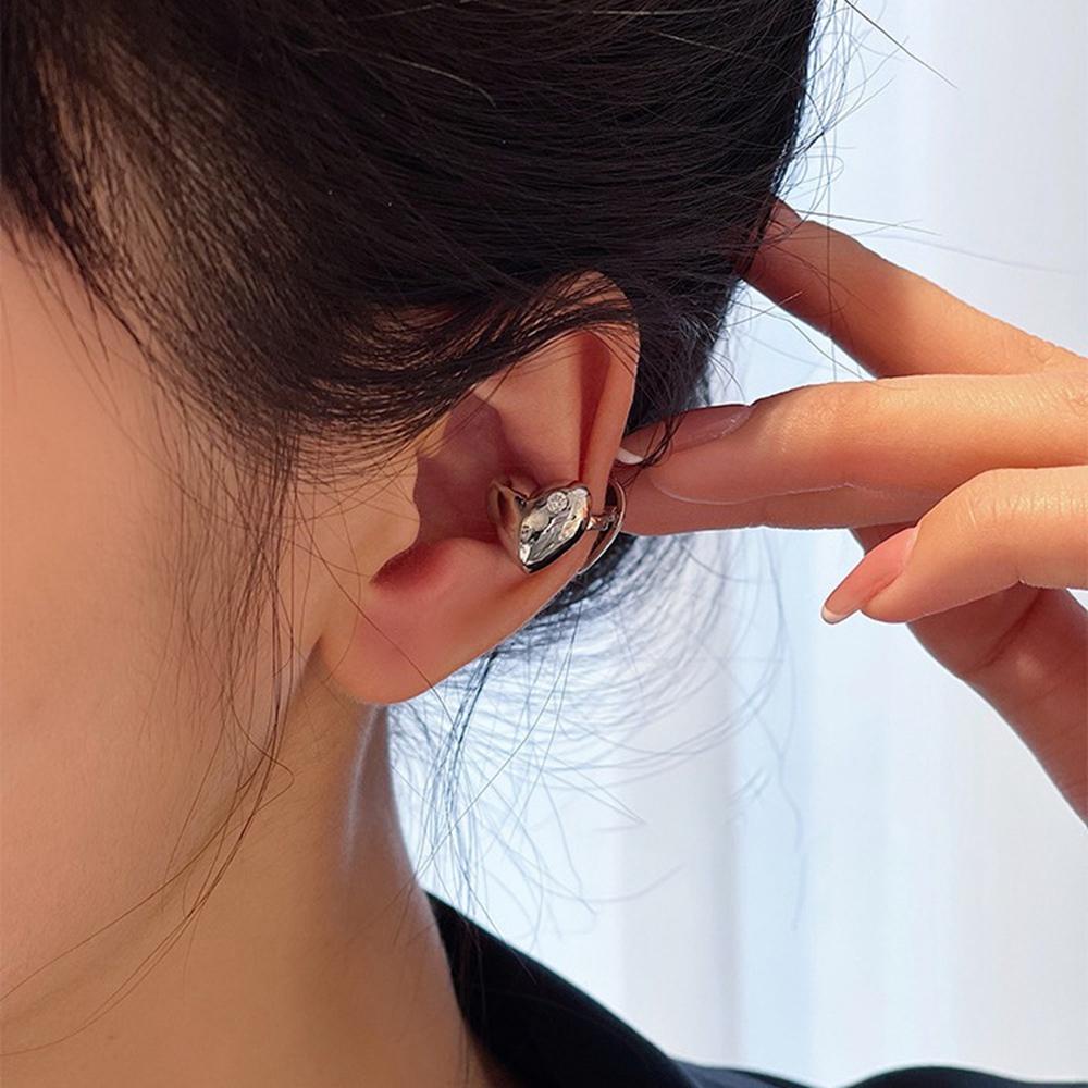 Needway   Tanpa Tindik Anting Ins Vintage Hati Ganda Dengan Berlian Imitasi Korea Tembaga Anting Cinta