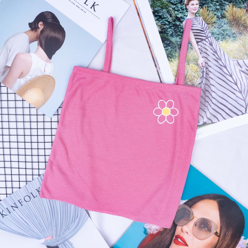 TANKTOP FLOWER / DAISY TANK TOP KOREAN / TANK TOP FLOWER | TANKTOP VEGA RIB FIT L-DUSTY PINK