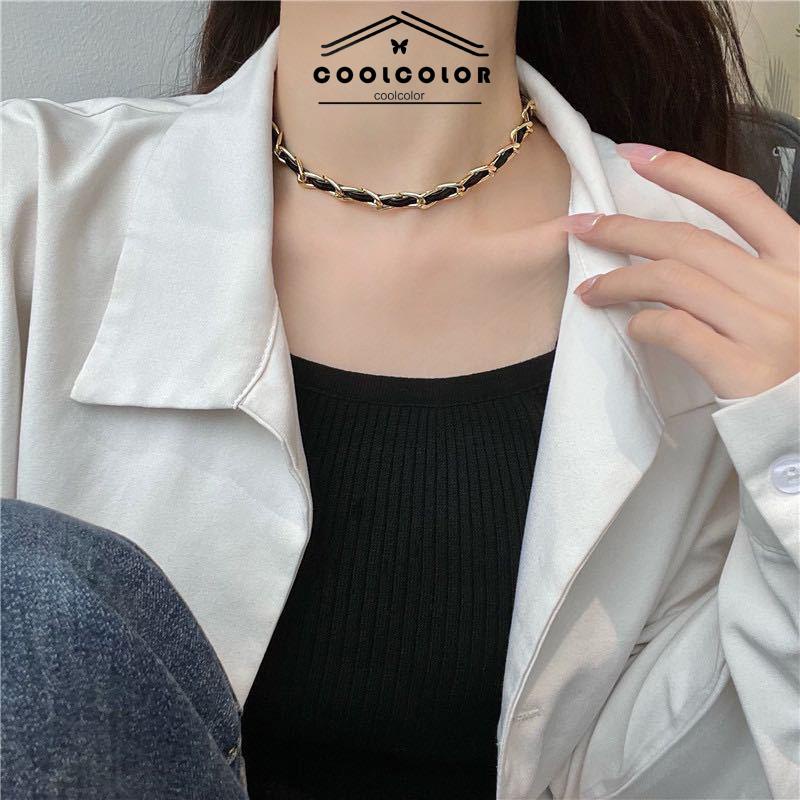 Murah❤️Vintage High-end Kalung Fashion Niche Kulit Jalinan Kalung Wanita Rantai Tulang Selangka Fashion Aksesoris COD