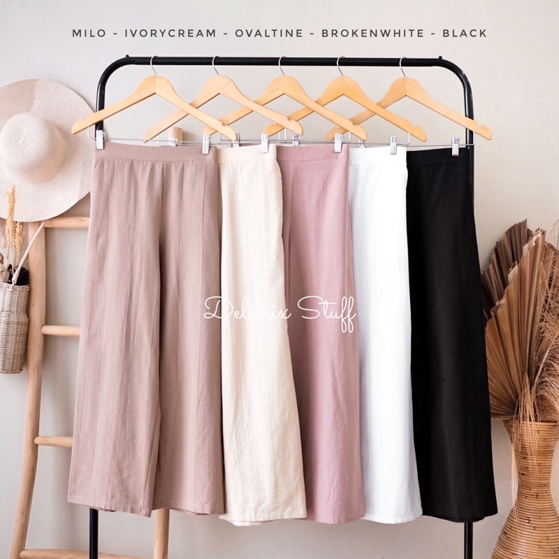 Basic highwaist linen  kulot Shopee Indonesia