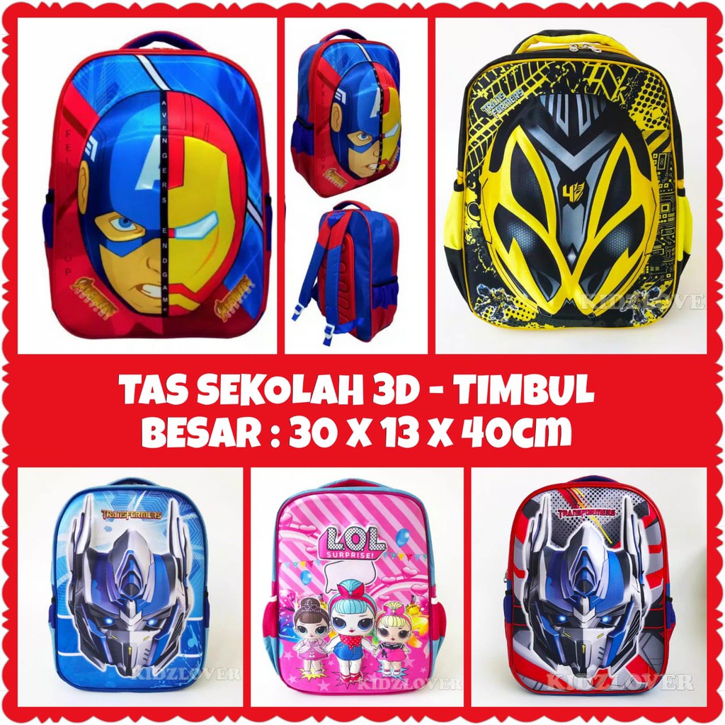 Tas Ransel Sekolah Anak SD 3D | Tas Sekolah Superhero | Tas Anak Laki laki | Tas Anak Perempuan