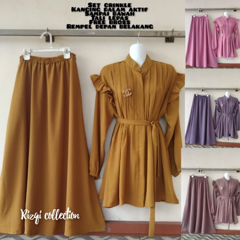 SET BLOUSE WANITA TERBARU | JIHAN SET | BLOUSE KEKINIAN | ROK | CRINKLE POLOS FREE BROSS BY RIZQI COLLECTION