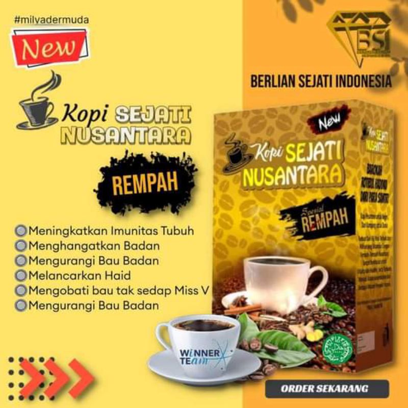 

KOPI REMPAH SEJATI NUSANTARA 1 Box Isi 15 Sachet ( 10gr/Sachet ) ORIGINAL BSI