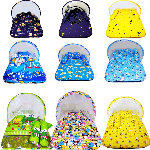 Kasur Bayi Lipat Kelambu Full Set bantal guling free tas mika