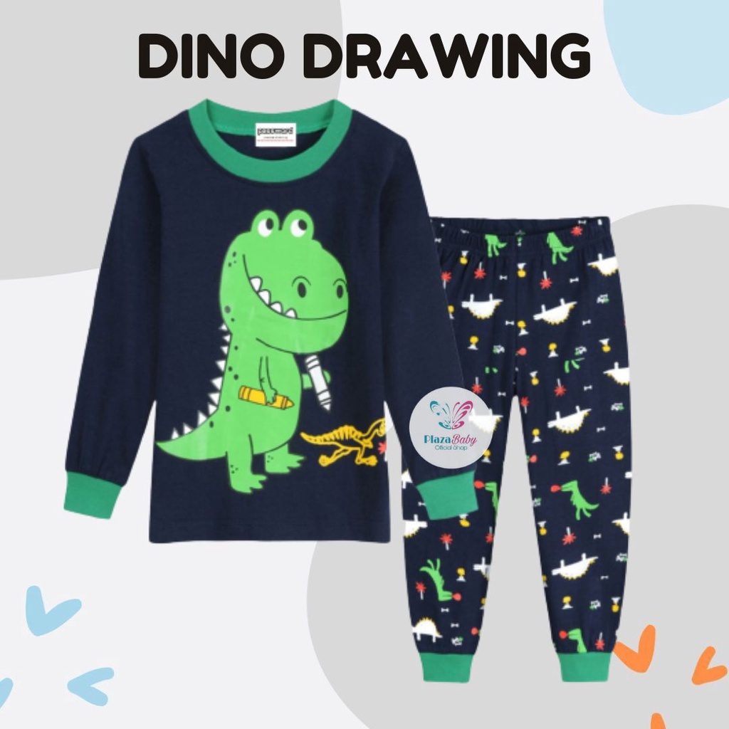 plazababyku PASSWORD DINO DRAWING Setelan piyama 1 - 7 Tahun Baju Anak BerKualitas