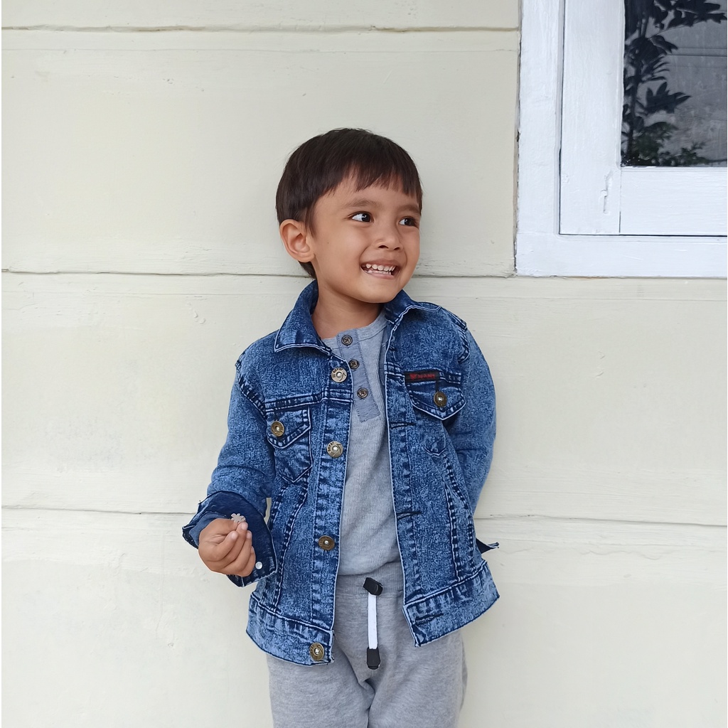 CARVA ORIGINAL JAKET JEANS ANAK LAKI LAKI PEREMPUAN ORIGINAL DENIM STRECHT SENDWASH SPOTBLUE  REALPICT