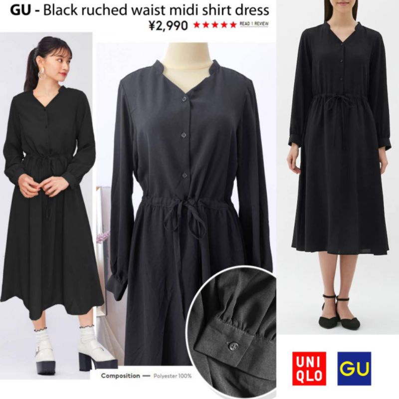 GU by UNIQ ruched  waist long shirt dress