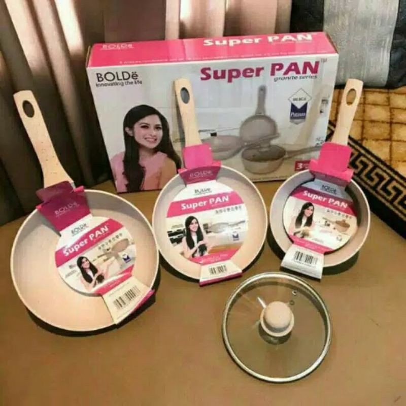 Bolde Superpan Cookware set beige granit anti lengket peralatan masak berkualitas teflon frypan