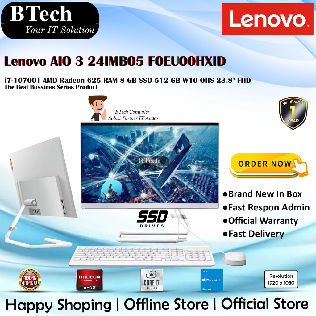 Lenovo AIO 3 24IMB05 F0EU00HXID i7-10700T AMD Radeon 625