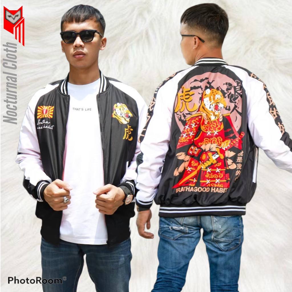 Promo12.12 Jaket Sukajan Terbaru Gambar Tiger x Samurai | Jaket Bomber Sukajan Motif Naga Premium | 