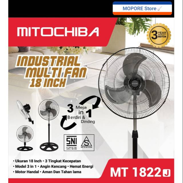 Kipas Angin BESI MITOCHIBA 3 in 1 MT 1822J/S Kwalitas TERBAIK Motor 100% Tembaga